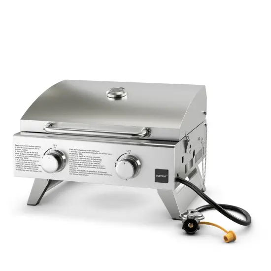 Stainless Steel Propane Grill with Lid for Outdoor Camping Tailgating Picnic Party-Silver {1}