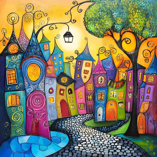 DIY Colorful Houses Diamonds Painting Kits for Adults, 5D Full Drill Diamond Art Painting Kits, Street Houses Gem Arts and Crafts for Home Wall Decor 12X12in {1}