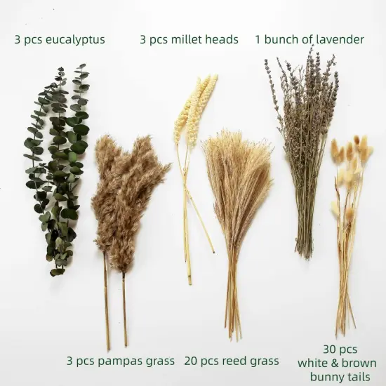 Dried Flowers Bouquet, 17" Dried Pampas Grass Decor Inc Lavender Eucalyptus DIY Floral Arrangements for Home Office Decoration,Wedding centerpieces {5}
