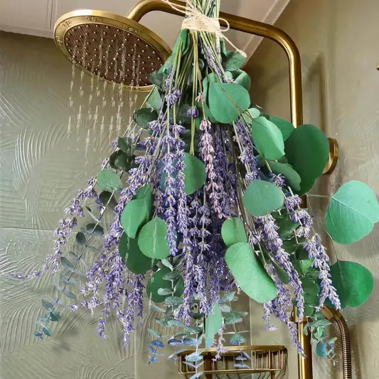 80 PCS Large Dried Preserved Eucalyptus Stems & Lavender Flowers Bundle for Shower, 17'' Real Fresh Hanging Silver Dollar Leaves, Aromatic Self-Care Shower Plants, Natural Fragrance, Home Decor {1}