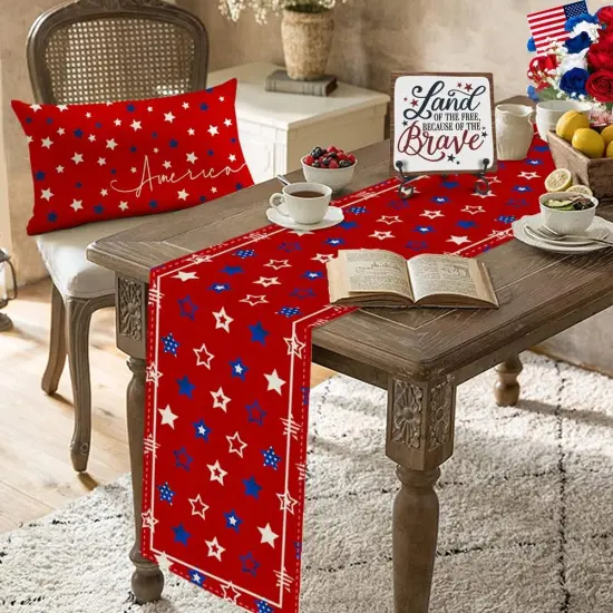 Star Stripe 4th of July Table Runner,Patriotic Memorial Day Kitchen Dining Table Decoration for Home Party Decor 13x72 Inch Red White and Blue {4}