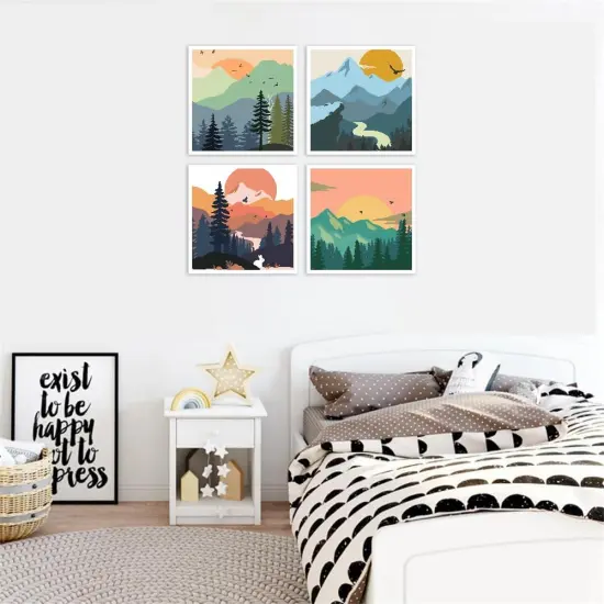 4 Pack Paint by Number for Adults, Easy Sunset Landscape DIY Arts and Crafts for Adults Beginner with Paints Brushes, Tree River Mountain Acrylic Paint Set for Home Decor 8&times;8 Inch {2}