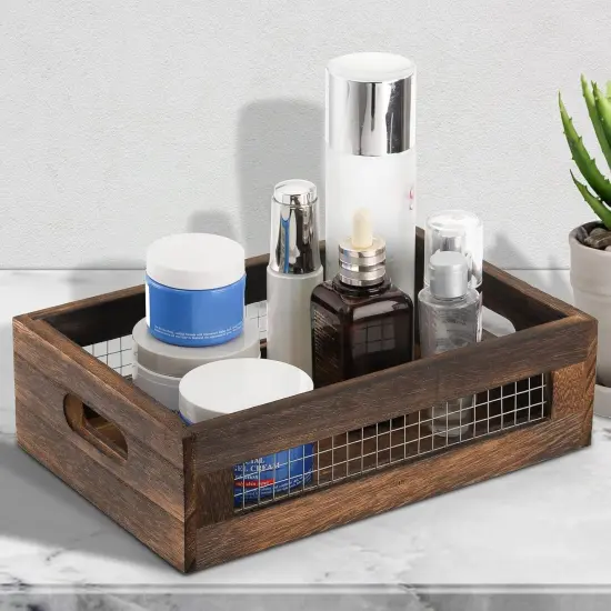 Set of 2 Rustic Nesting Boxes, Wooden Organizer Crates Basket {5}