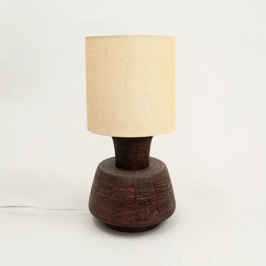 Handmade Artisanal Table Lamp with Solid Wood Base &ndash; 13" x 13" x 26.5" {2}