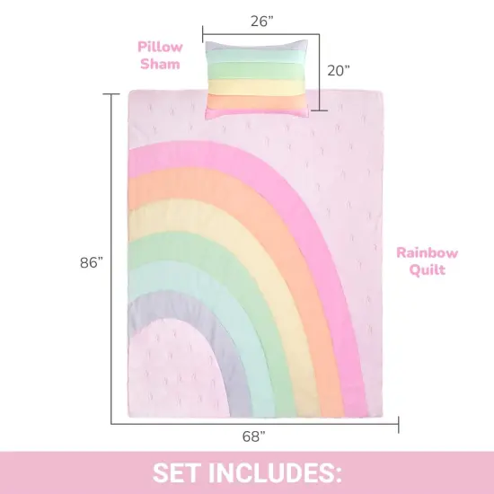 Kids Rule 2-Piece Rainbow Quilt Set | 1 Twin Bed Size Quilt & 1 Standard Sham | Made of 100% Micro-denier Polyester Fiber | Soft, Smooth & Durable | Ideal for Teens & Tweens | Multicolor {3}