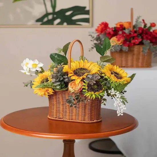 Summer Floral Arrangement - 12PCS Artificial Sunflowers with Long Stems (5.5"), Silk Yellow Flowers for Wedding, Garden, and Outdoor Party Decoration {5}