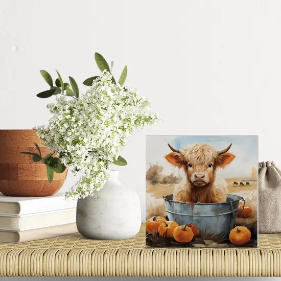 Fall Decor Autumn Pumpkin Cow Sign Tabletop Decor {3}