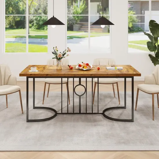 71 inches Large MDF Metal Dining Table, Spacious, Sturdy and Stylish {2}