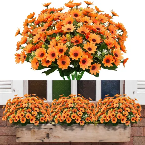 8 Bundles Summer Floral Arrangement Sunflowers Artificial Flowers, No Fade Fall Plants, Fake Mums Flowers, UV Resistant Faux Silk Daisy for Indoor, Home, Garden, Office DIY D&eacute;cor (Orange) {2}