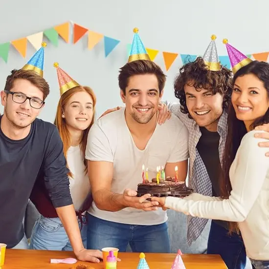 24 Pcs Colorful Party Hats with Pompoms, Glitter Birthday Party Cone Hats Paper Birthday Cone Hats for Birthday Party Supplies {4}