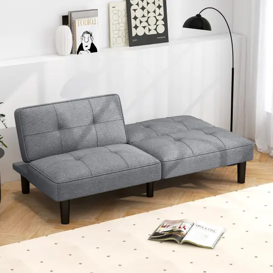 Gray Linen 6-Position Adjustable Sleeper Sofa Bed Convertible Loveseat {3}