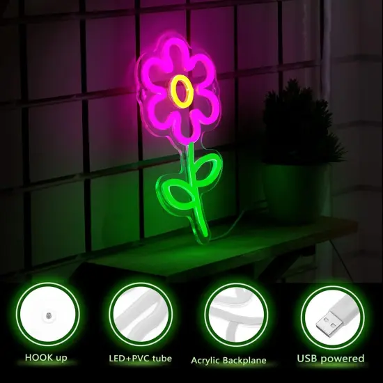 Summer Daisy Neon Sign &ndash; LED Daisy Shaped Wall & Table Decor, USB Powered Light for Brightening Any Room {2}