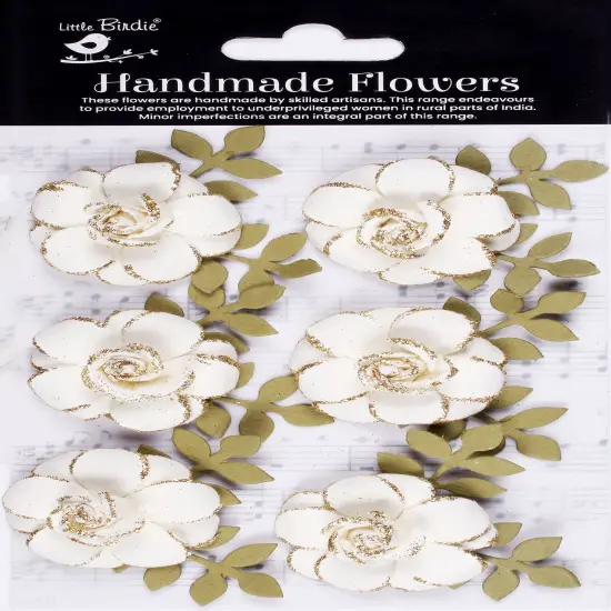 Little Birdie Pixie Rose Paper Flowers 6/Pkg-Ivory Pearl {1}