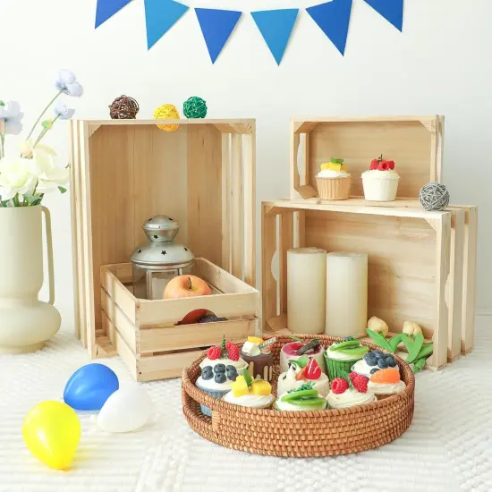 Large Wooden Crates Unfinished Set of 4 Storage Crates {5}