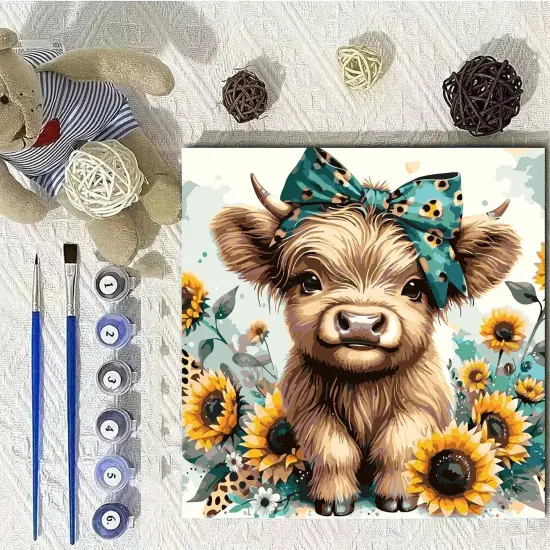 Easy Paint by Numbers Kit for Adults Beginner, Cow Adult Paint by Number Kits on Canvas, DIY Painting with Numbers for Adults, Acrylic Simple Oil Paint by Number Kits for Home Wall Decor 16x16 In {2}