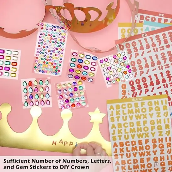 33 Pieces Paper Crowns Set Paper Prince Princess Crown Hats DIY Party Crowns Make Your Crowns With Gem Number Letter Stickers {3}