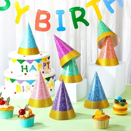 24 Pcs Colorful Party Hats for Adults Glitter Birthday Colorful Reusable Celebration Paper Hats for Birthday, Tea Party, Wedding, Jamboree, Photo Props {3}