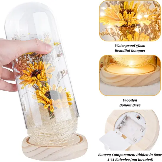 Artificial Sunflower in Glass Dome with LED Lights, Sunflower Gift for Women, Mom, Grandma, Birthday/Mother's Day/Home Decor - Thoughtful Keepsake Present for Anniversary {4}