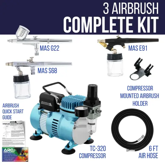 Cool Runner II Dual Fan Air Compressor Airbrushing System with 3 Airbrush Sets, 0.3 mm Gravity & 0.35, 0.8mm Siphon Feed - Hose, How To Airbrush Guide {2}