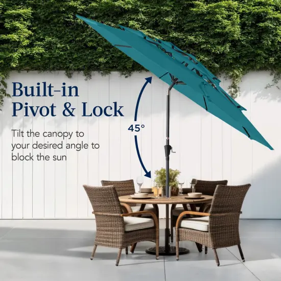 Best Choice Products 10ft 3-Tier Patio Umbrella, Market Sun Shade w/ Tilt Adjustment, Easy Crank Cerulean {5}