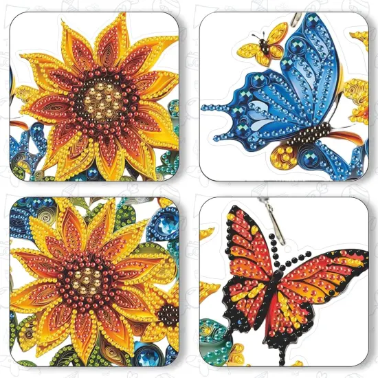 Diamond Art Painting Ornament Sunflower, DIY Double Sided Acrylic Diamonds Painting Butterfly Pendant Kit for Adults {2}