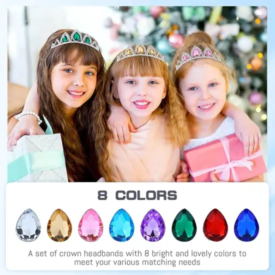 8 Pieces Silver Metal Sparkly Waterdrop Rhinestone Princess Crown Headbands Tiaras Wedding Birthday Party Prom Headpieces {3}