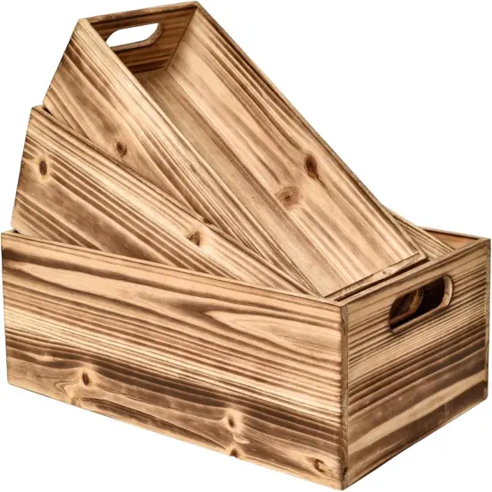 Set of 3 Wooden Boxes for Storage Small Crates {5}