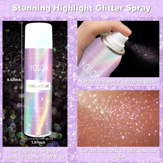 Body Glitter Spray, 150ML Holographic Glitter Hairspray, Glitter Spray for Hair Body Clothes, Quick-Drying and Long-Lasting Shiny Glitter Spray for Festival Music Concert Party Rave Accessories {4}