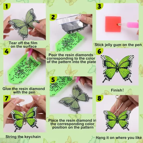 20 PCS Butterfly Diamond Painting Keychains Kit {3}