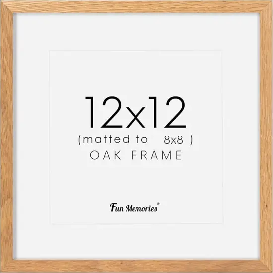 12x12 Picture Frame, Solid Oak Wood 12"x12" Photo Frame for Wall, 12 x 12 Frame Matted to 8 x 8, Square 12x12 Frame, Tempered Real Glass, 12 x 12 Collage Gallery Frames - Natural Oak Color, 1 Pack {1}