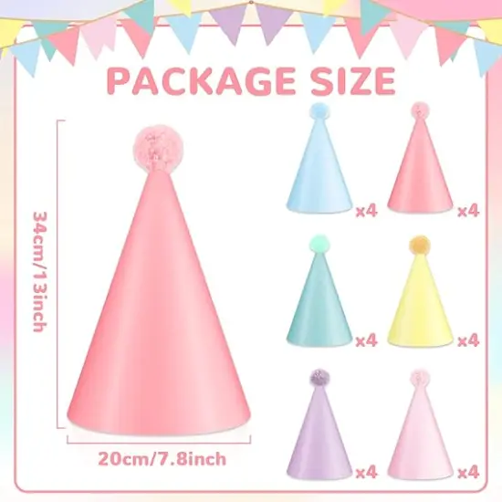 24 PCS Rainbow Party Hats Pastel Rainbow Themed Paper Hats Pastel Party Birthday Party Cone Hats Macaron Themed Party Hats for Kids and Adults Birthday, Baby Shower, Bridal Shower Party Decorations {2}