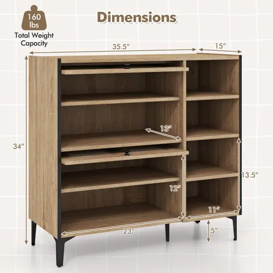 Shoe Rack Organizer with Flip-up See-through Doors and Adjustable Shelves-Oak {5}