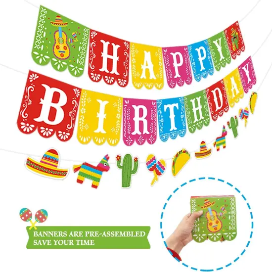 3 PCS Mexican Happy Birthday Banner Cinco De Mayo Decoration Fiesta Party Decoration Mexico Birthday Themed Decor Fiesta Taco Mexican Photo Booth Background Birthday Banner Party Supplies {3}