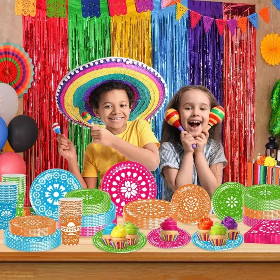 120Pcs Fiesta Plates and Napkins Party Supplies Mexican Cinco De Mayo Party Tableware Set Mexican Party Decors Mexican Fiesta Cups for Taco Carnival Party Decorations Serves 30 Guests {5}