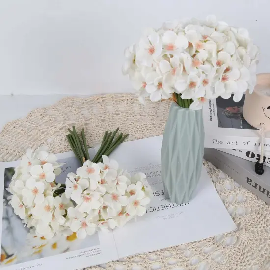 Summer Floral Arrangement &ndash; Faux Hydrangea Artificial Bouquets, 14 Stems Fake Small Silk Flowers for Vase, Wedding and Baby Shower Centerpieces {4}