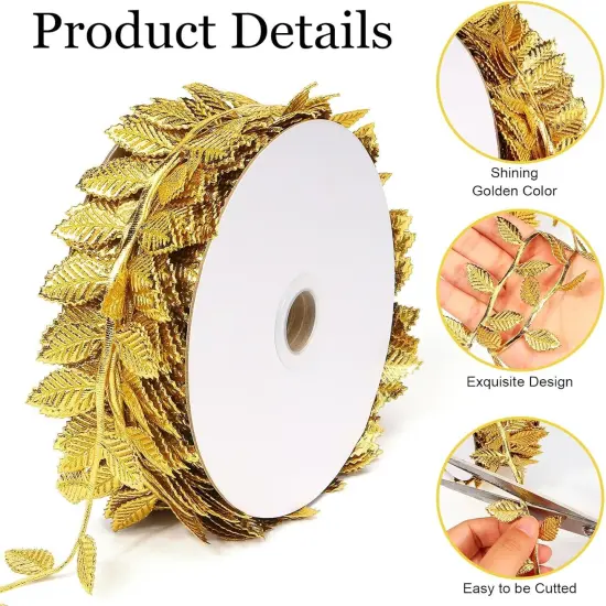 Gold Leaves Ribbon - 20 Yards {3}