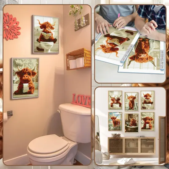 6 Pack Highland Cow Diamond Art Kits for Adults Beginners Cow 5d Spring Summer Diamond Painting Art Kits Flower DIY Diamond Painting with Round Gem Art Kits for Home Wall Decor Gift(Funny) {5}