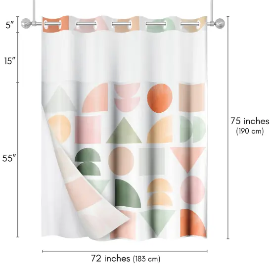Americanflat 72x75 Hookless Shower Curtain - Abstract Orange Green Shower Curtain with Sheer Panel, Snap-In Liner, and Grommets - 100% Polyester {2}