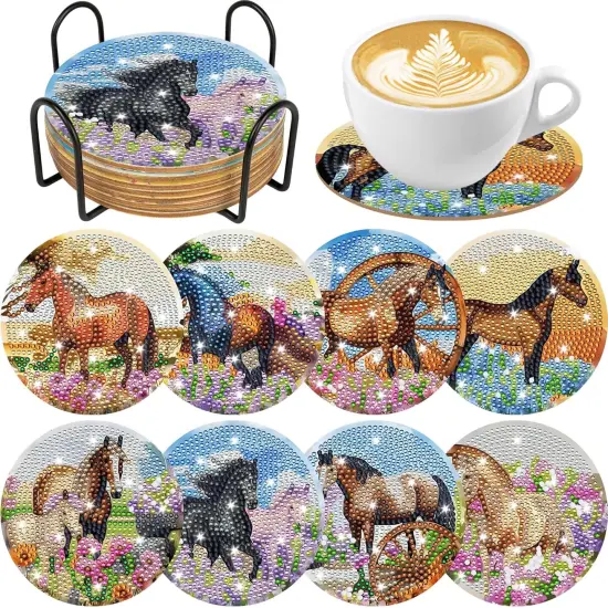 8 Pcs Spring Horse Diamond Art Coaster Kits {1}
