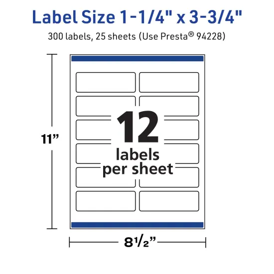 Avery TrueBlock Matte White Paper Labels,1-1/4" x 3-3/4" Rectangle {5}