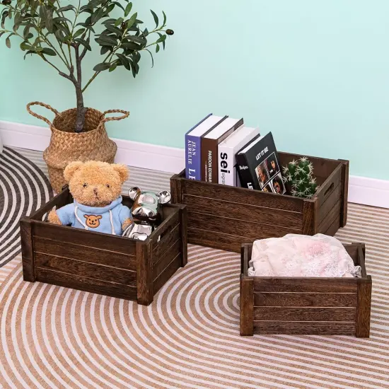 Large Vintage Black Wooden Crates For Storage {3}