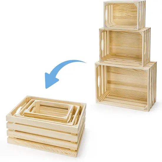 3 Pack Wooden Nesting Crates with Handles {4}