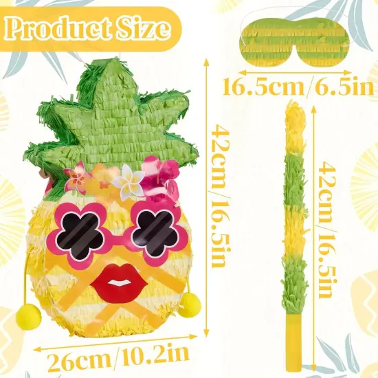 Small Pineapple Pinata, with Blindfold and Stick for Hawaiian Tropical Luau Party Supplies, Summer Fruit Themed Birthday Party Decorations for Girls Boys Kids {2}
