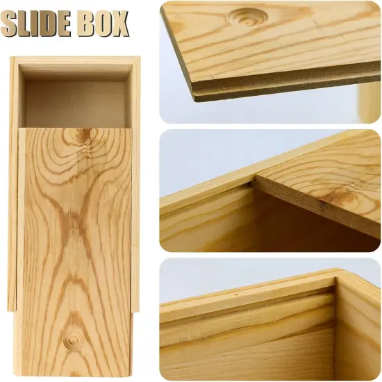2 Pack Unfinished Wood Storage Box with Slide Lid, {3}