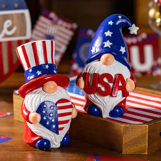 Outdoor Patriotic Garden Gnomes, 2pcs 4th of July Gnome Decor Indoor, Red White Blue Decorations, Gnomes Gifts for Women Mom Grandma {5}