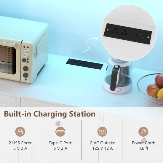 77 Inches LED Lighted Kitchen Pantry Storage Cabinet with 3-Level Adjustable Shelves and Power Outlets {6}