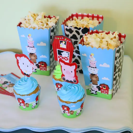 Big Dot of Happiness Farm Animals - Baby Shower or Birthday Party Favor Popcorn Treat Boxes - Set of 12 {5}