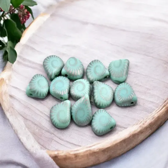 *12* 12x11mm Matte Turquoise Laser Etched Briolette Beads {2}