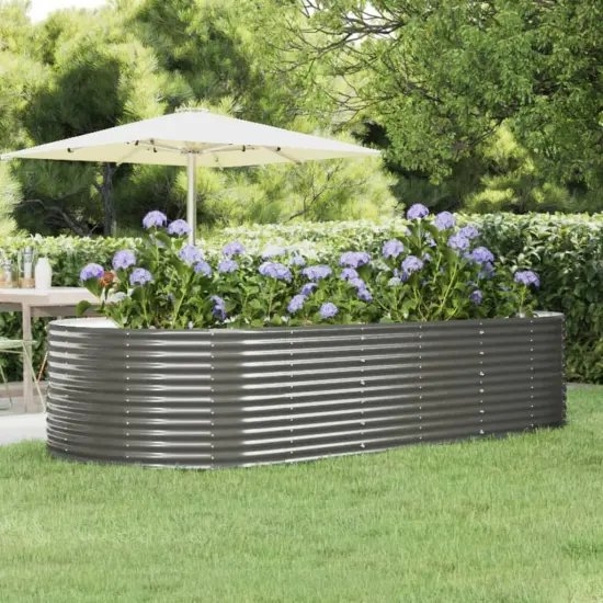 vidaXL Garden Raised Bed Gray 114.6"x55.1"x26.8" Powder-coated Steel {1}