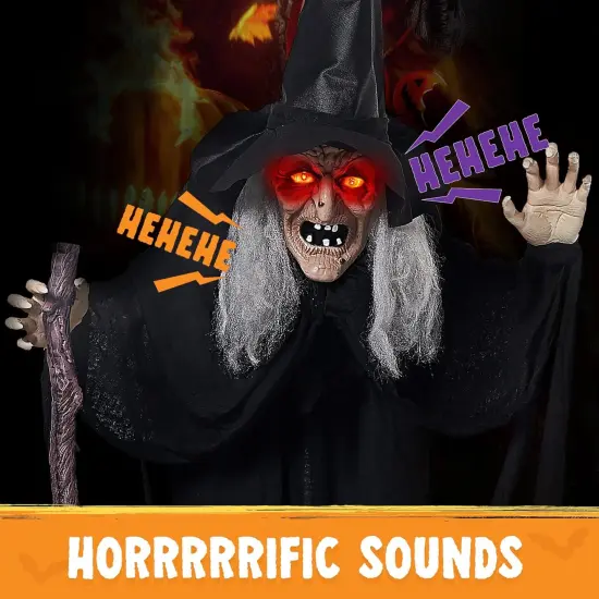 Outdoor Halloween Decorations Animatronics Witch with Cane {5}